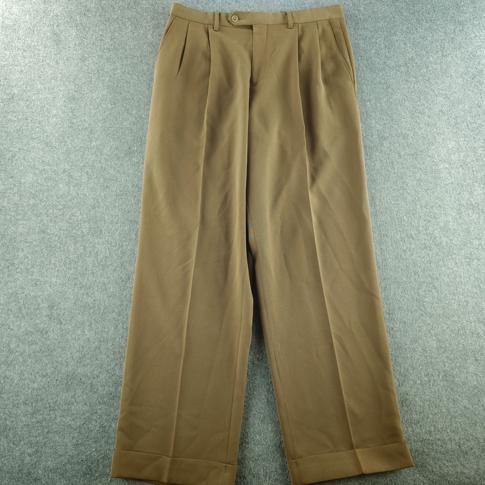 Lauren Ralph Lauren Pleated Dress Pants Mens 32x30 Brown Cuffed Trousers Poly